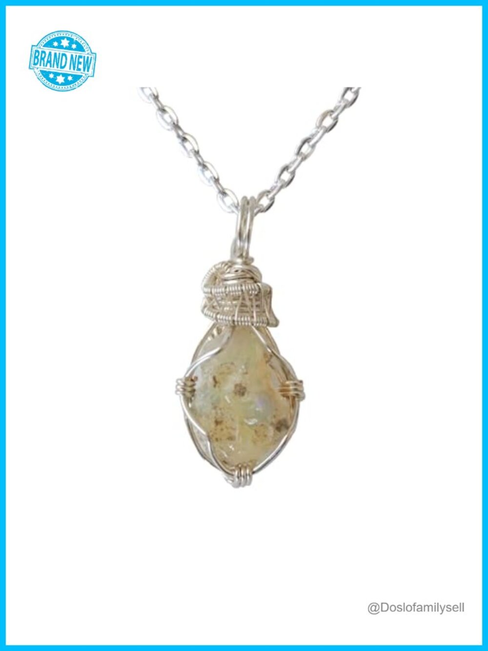 Raw Opal Pendant Necklace Silver Plated Copper 24 Inch Chain Women